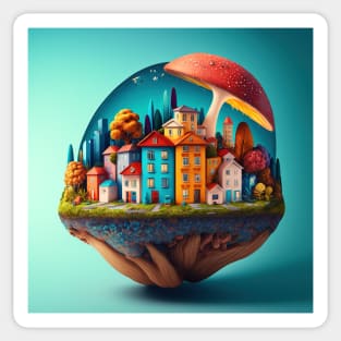 Little City under a Mushroom | Psychedelic Art Sticker